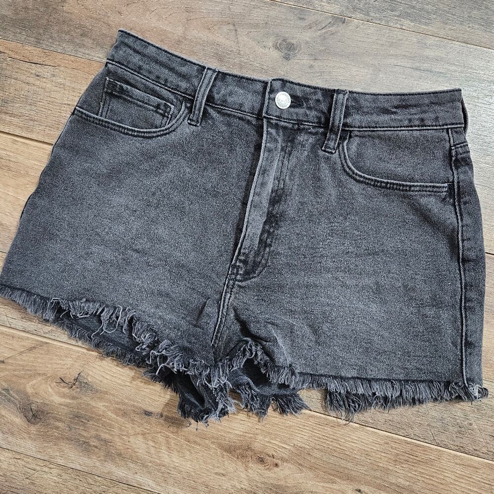 Hollister Jean Shorts Ultra High Rise Mom Jorts Black Denim Frayed Grunge 3" Y2K